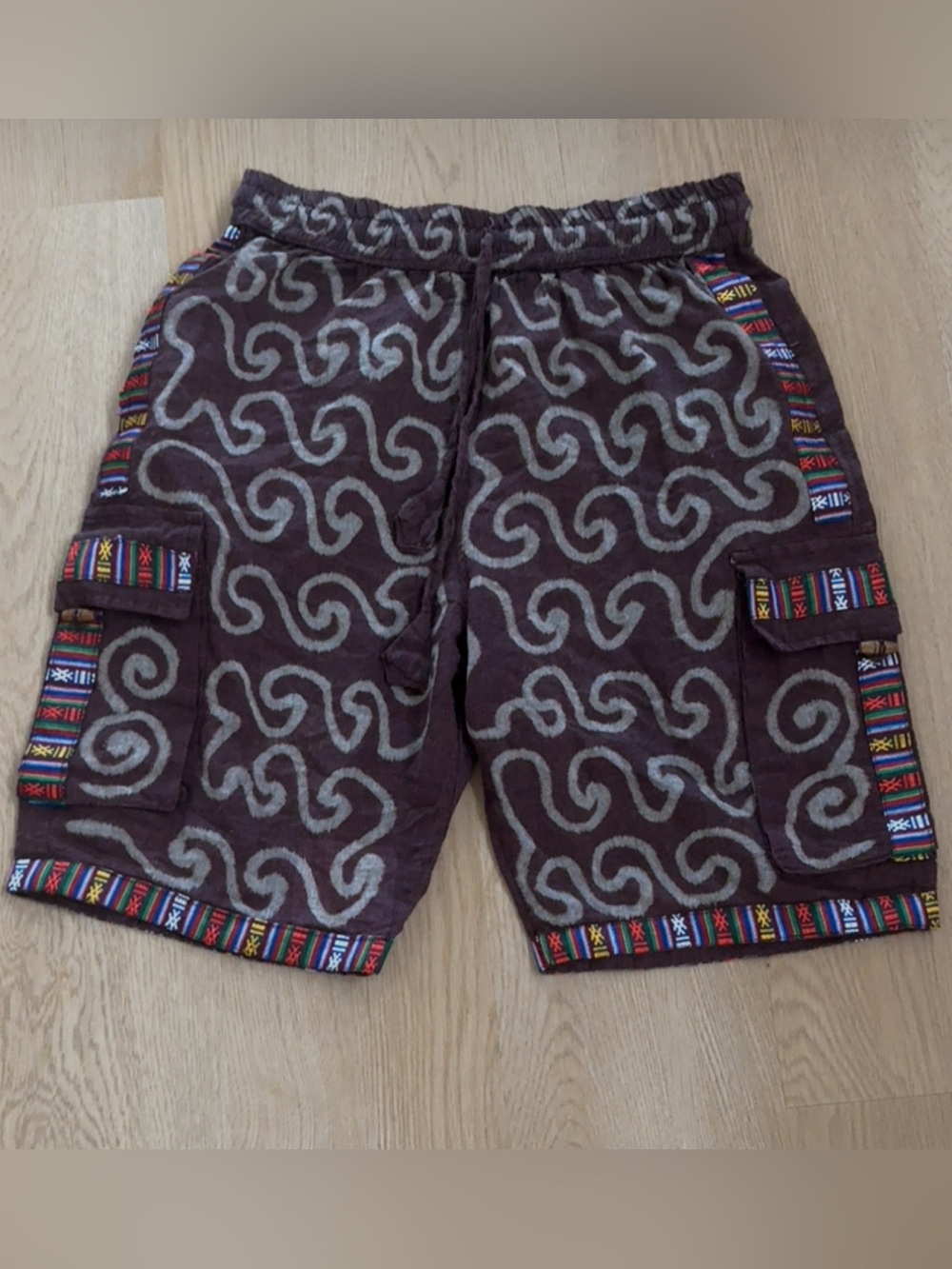 Rising International 100% Cotton Cut Work Trim Drawstring Half Pant Cargo Shorts - Picture 2 of 6